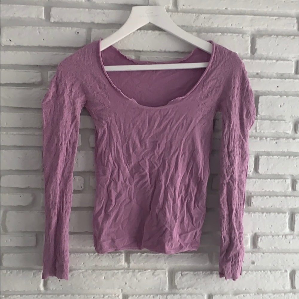 Purple Ribbed Knit Long Sleeve Crop Top Fitted Stretch Y2K M